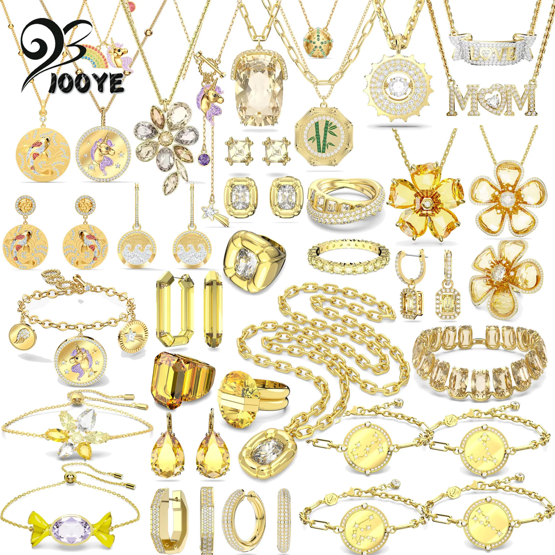 

Lucent 2023 браслет ювелирный набор желтый кристалл Очаровательные модные единороги цветы ожерелье серьги кольцо для женщин подарок с логотипом