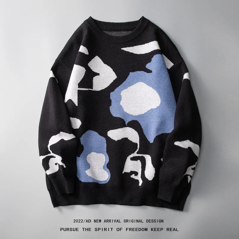 Loose Fit Autumn Winter Sweaters Men Fashion Clothing Harajuku Crewneck Long Sleeve Knitted Sweaters Men Jumper Warm Oversized