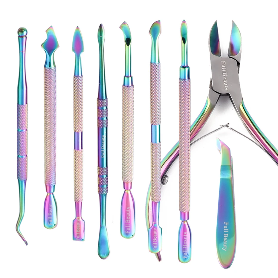 Nail Cuticle Scissors Clippers Rainbow Steel Nippers Dead Skin Cutter Gel Nail Polish Pusher Remover Manicure Tools JI01-12/FB-1
