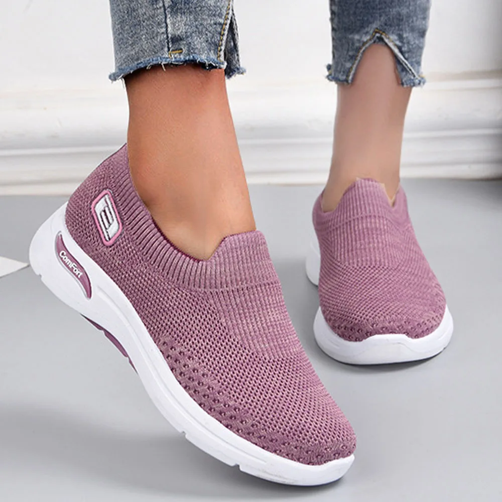 

Casual Sneakers Women 2023 Trend Spring Ladies Knitted Fabric Flats Outdoor Fashion Walking Vulcanize Shoes Tennis Female