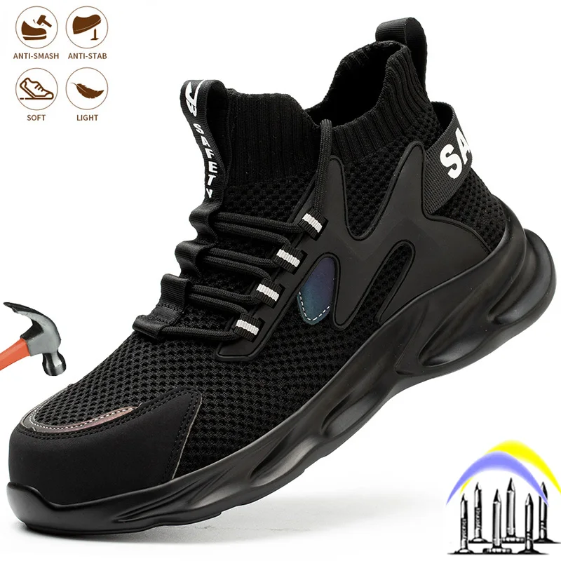 

Steel Toe Cap Men's Safety Work Shoes Breathable Anti-smash Puncture-Proof Boots Comfort Light Breathable Non-slip Sneakers