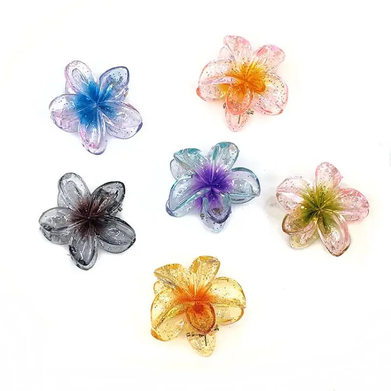 

4cm/1.58in Mini Hawaii Summer Flower Hair Clip Transparent Shiny Ponytail Hair Claw Shark Hairpin Barrettes Hair Accessories