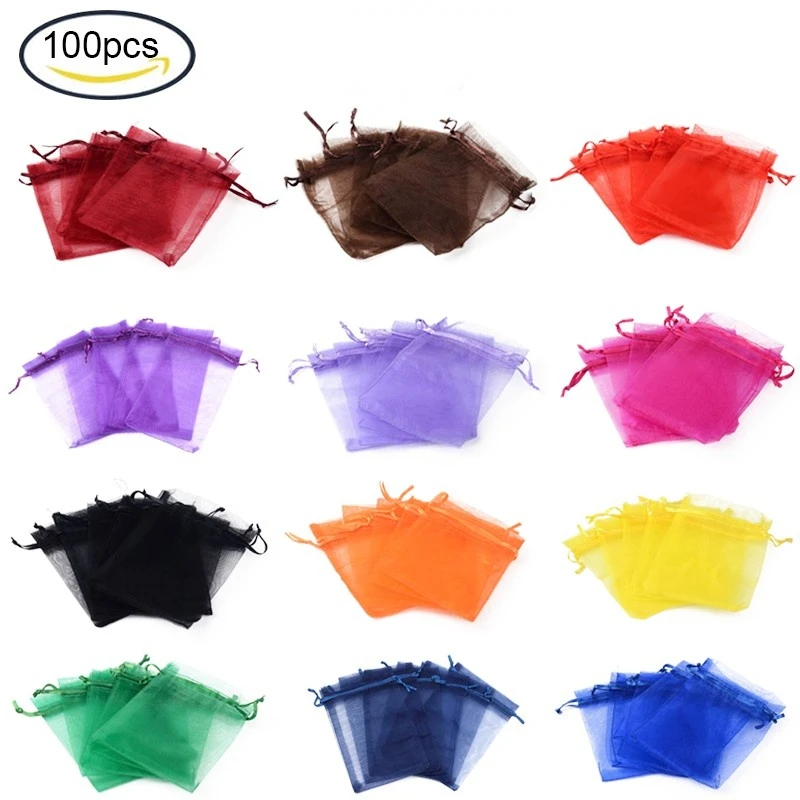 

100PCS 9x12cm Drawstring Organza Gift Bags Wedding Party Candy Favor Bags Jewelry Pouches Wrap