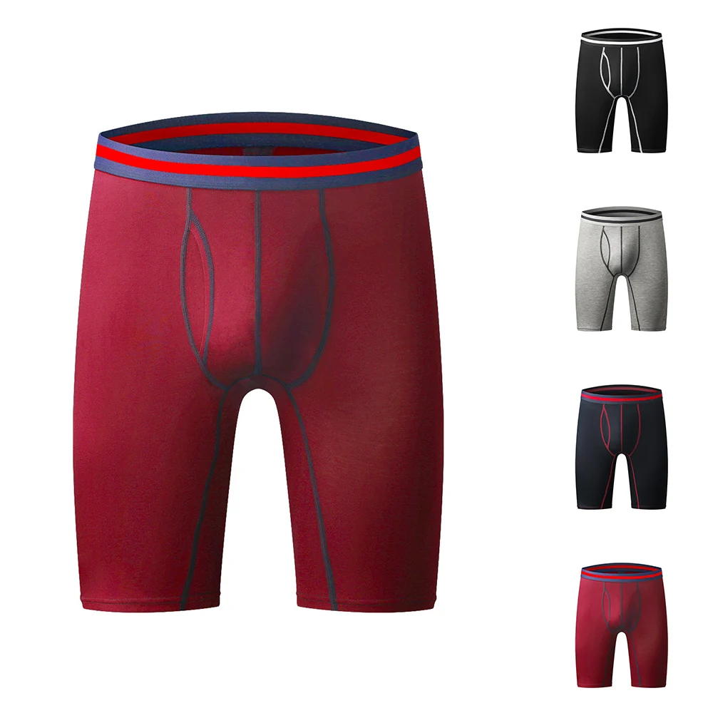 Men Sexy Convex Separation Panties Long Legged Boxershorts Stretch Underwear Open Fly Pouch Underpants Boxer Shorts Trunks