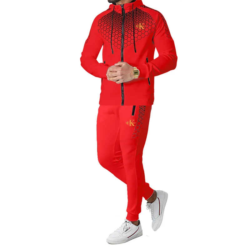 Autumn and Winter Fashion Classic Pullover Set, Cotton Blended Zipper Shirt, Casual Men's Sports Sweater Two Piece Set