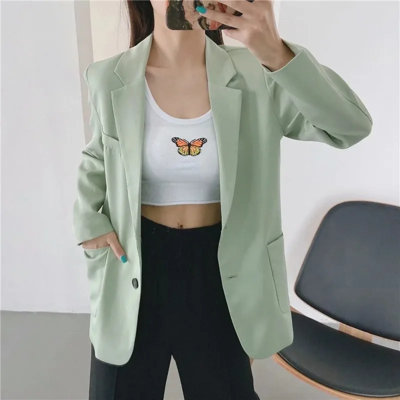 Sweet Candy Colors Blazer Suit Korean Fashion Women Slim Single Breasted Solid Colors Casual Office Blazer Girl Chic Green Coats