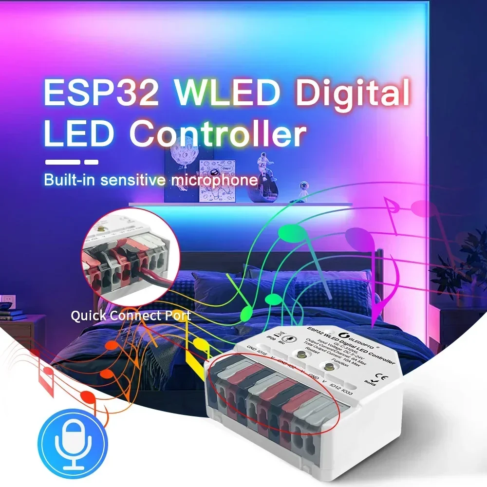 GLEDOPTO Ultra Mini WLED светодиодный контроллер ESP32 12 В постоянного тока 5 В-24 динамический