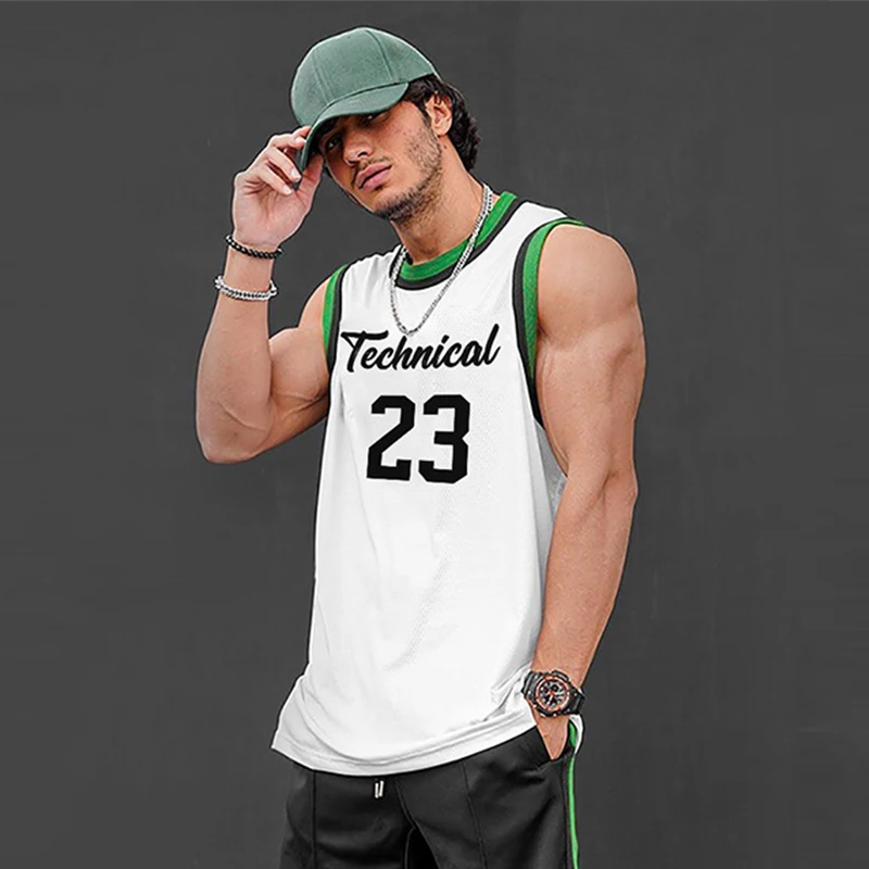 

Men Clothing Fashion Workout Tank Top mesh basketball Sports Sleeveless vest Quick dry Running top gym bodybuilding Men tank top