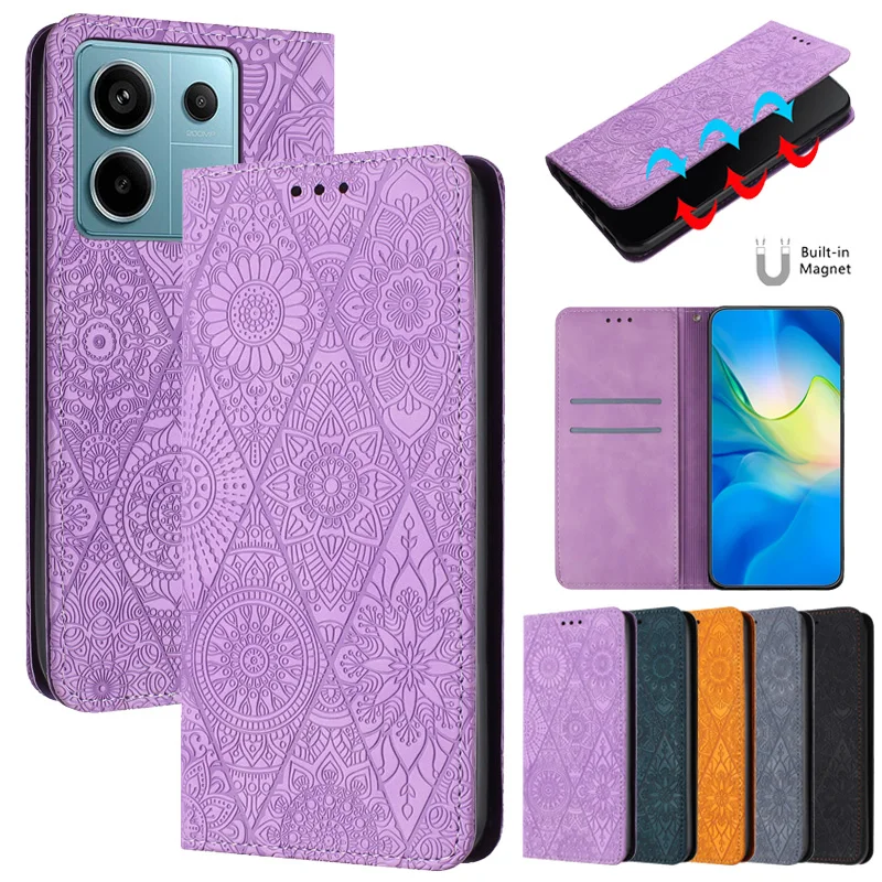 Для Xiomi Redmi Note 13 Чехол Mandala Totem Кожаный магнитный чехол для Xiaomi телефона Pro 13Pro 5G Fundas