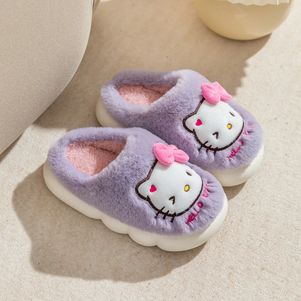 

Плюшевые тапочки Sanrio с милым котенком, Нескользящие теплые тапочки с милым мультяшным анимационным рисунком, осень и зима, для родителей и д...