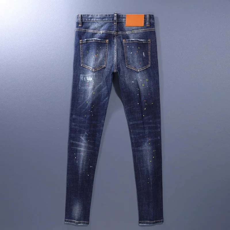 Уличные модные мужские джинсы высококачественные винтажные синие эластичные