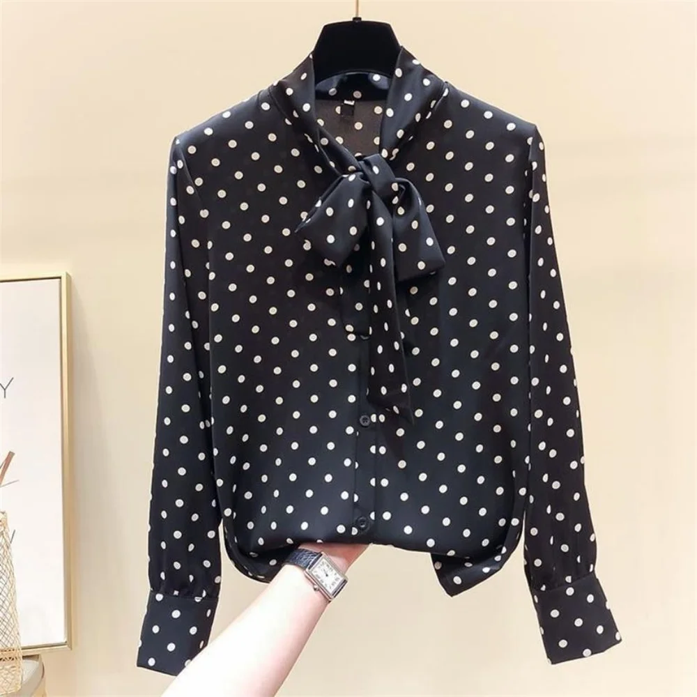 Женская шифоновая блузка с длинным рукавом и воротником-стойкой