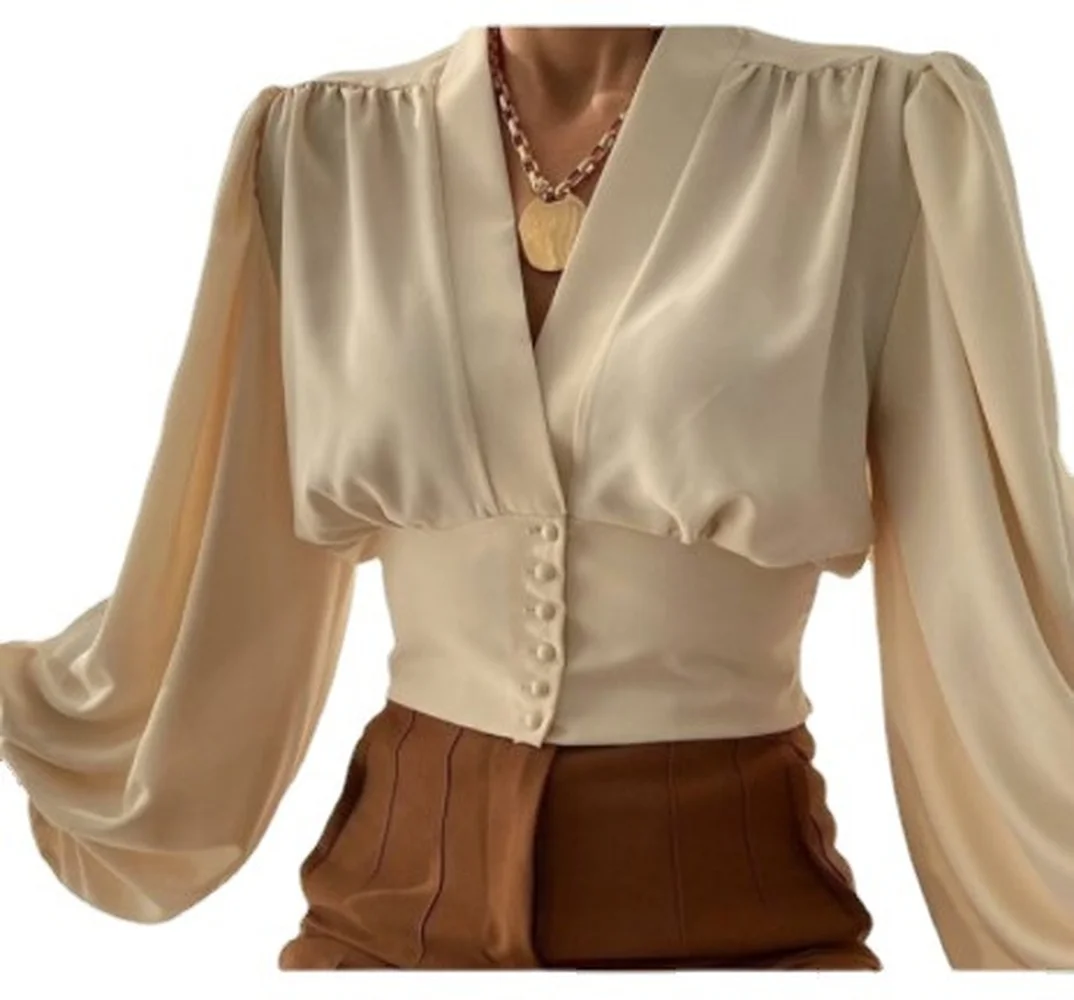 Весенняя женская рубашка с фонариком и длинными рукавами повседневная