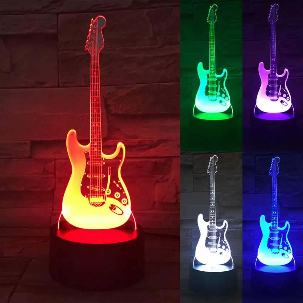 

LED Night Light Guitar Shape 3D Acrylic Electric 7 Color Change Desk Table Lamp