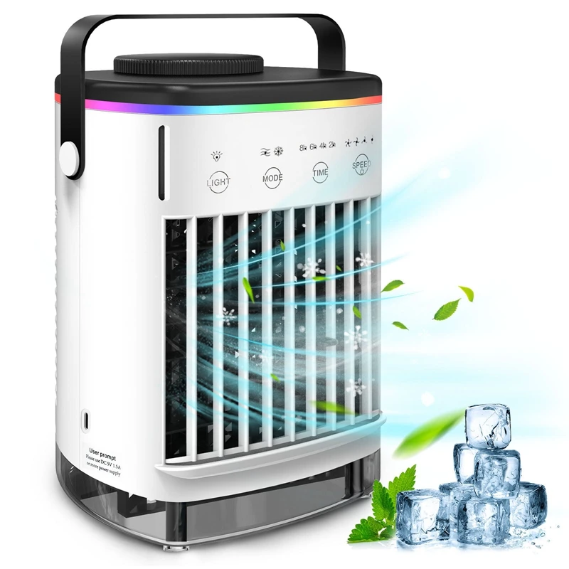 Portable Air Conditioner Fan Air Cooler USB Rechargeable Desktop Air Conditioner With 7 Colors Light Humidifier Fan