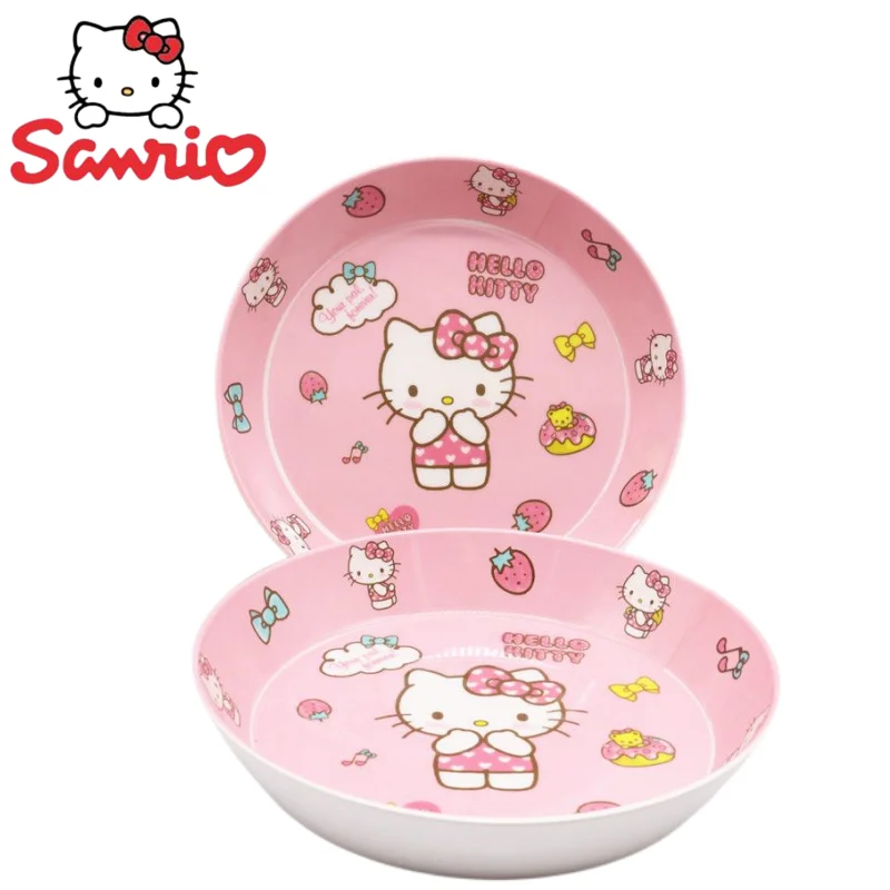 

Hello Kitty My Melody Sanrio Anime Cartoon Kawaii Cute Plate Children Eat Anti-Fall Delicate Imitation Porcelain Tableware Plate