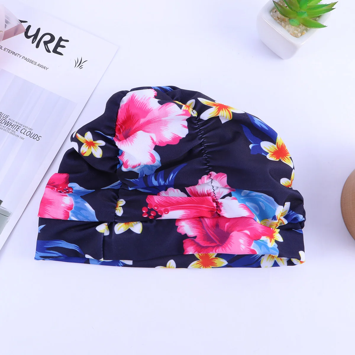 

1pc Pleated Elastic Elastic Printing Flower Bathing Hat Hat Protector Hat for