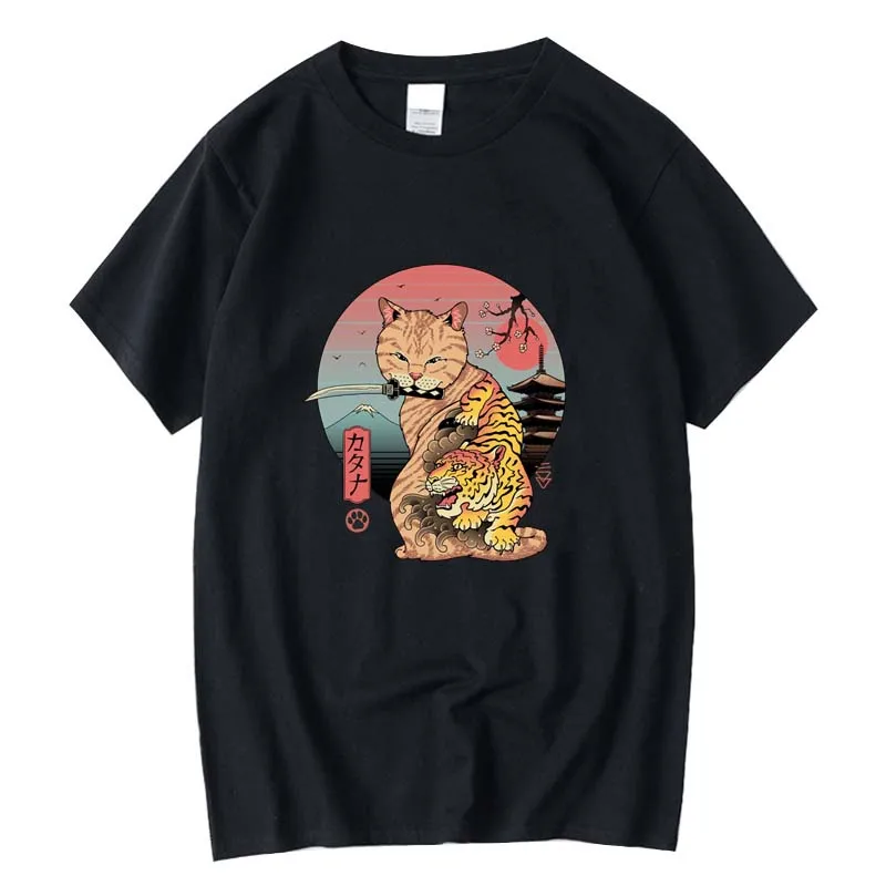 

Men's top quality 100% cotton t shirt Interesting Knife Cat printed T shirt casual o-neck knitted men's T-shirt tops tee shirts