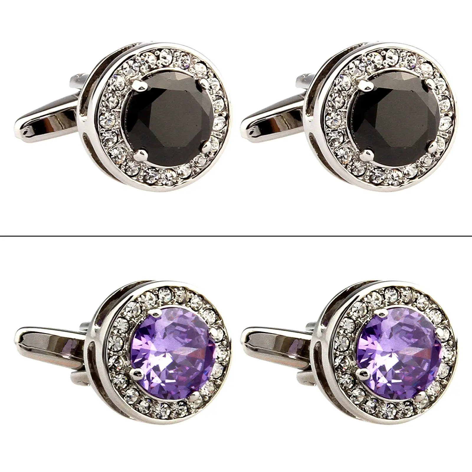 

Stylish Mens Cufflinks Round Tuxedo Shirt Studs Rhinestones for Business