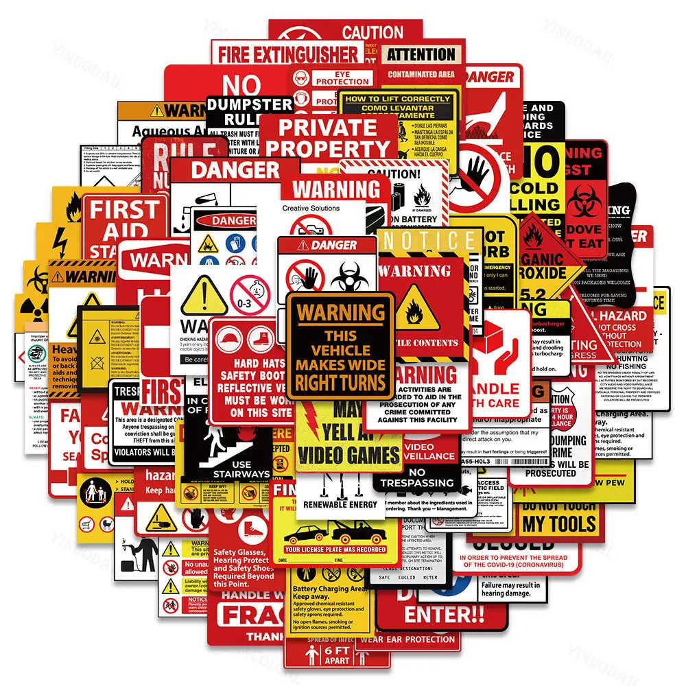 

100PCS Warning Stickers Danger Banning Decals Graffiti Skateboard Laptop Motorcycle Waterproof PVC Cool Sticker Kids Toys