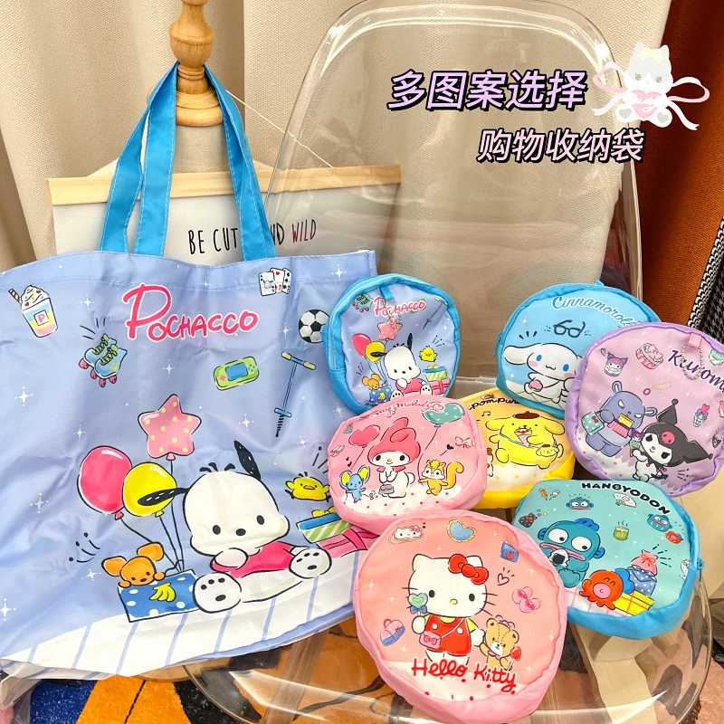 

Sanrioed Cinnamoroll My Melody kuromi Pom Purin Hello kitty Pachacco Large environmental bag shopping bag for women's handbag