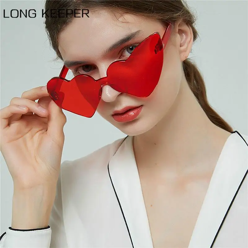 

Love Heart Sunglasses Women Big Frame Personality Eyeglasses Fashion Rimless Sexy Retro Cat Eye Vintage Sun Glasses Pink Female