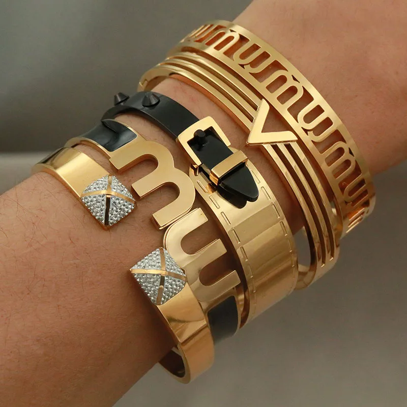 Классический браслет с буквами M из нержавеющей стали для женщин ажурные