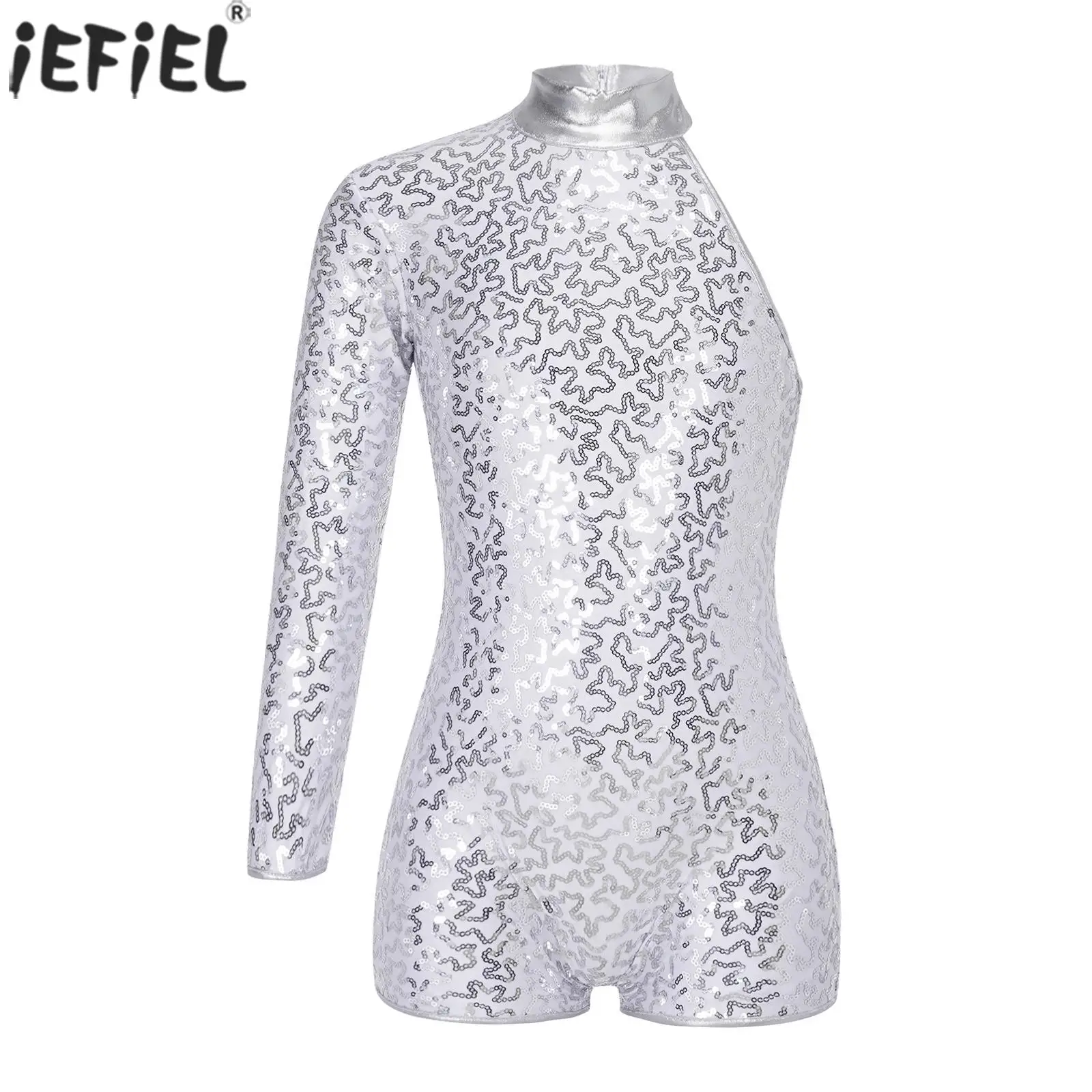 

Kids Girls Ballet Dance Leotards Single Long Sleeve Sequins Gymnastics Bodysuit Figure Skating Modern Jazz Performance Dancewear