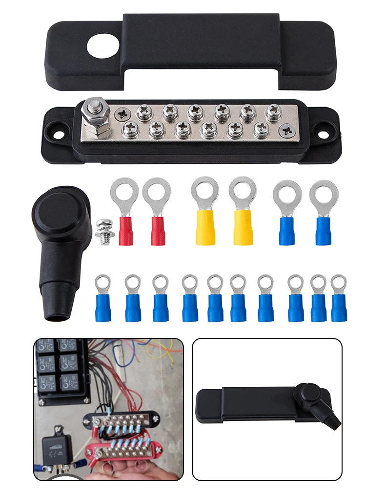 

16 PCS Car Terminal Block Negative Bus Bar 12V 180A Power Distribution Block Termianl Bus For Automotive RV Boat Solar System