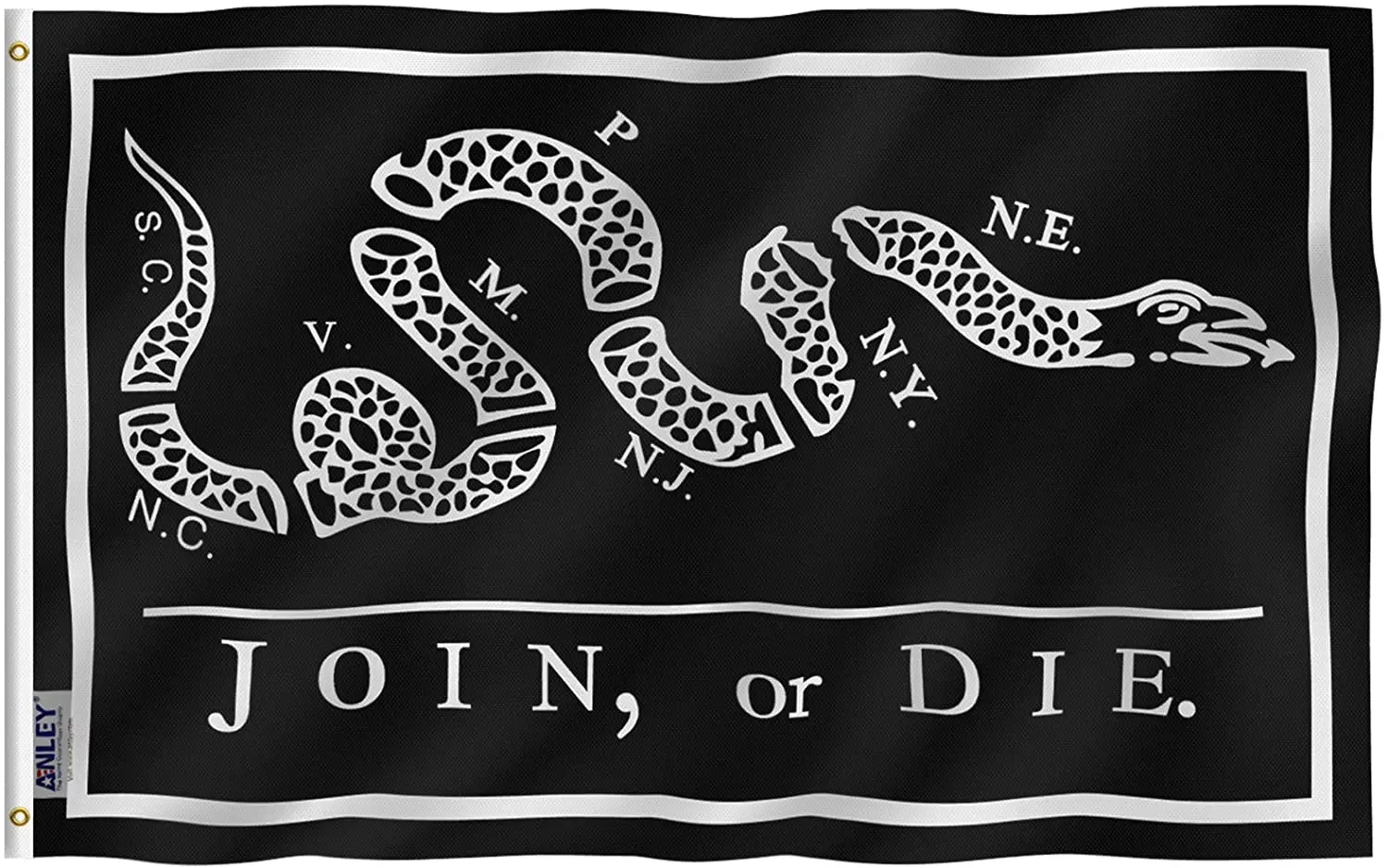 

3x5 Foot Black Join Or Die Flag - Vivid Color and Fade Proof Rattlesnake Flags Polyester with Brass Grommets