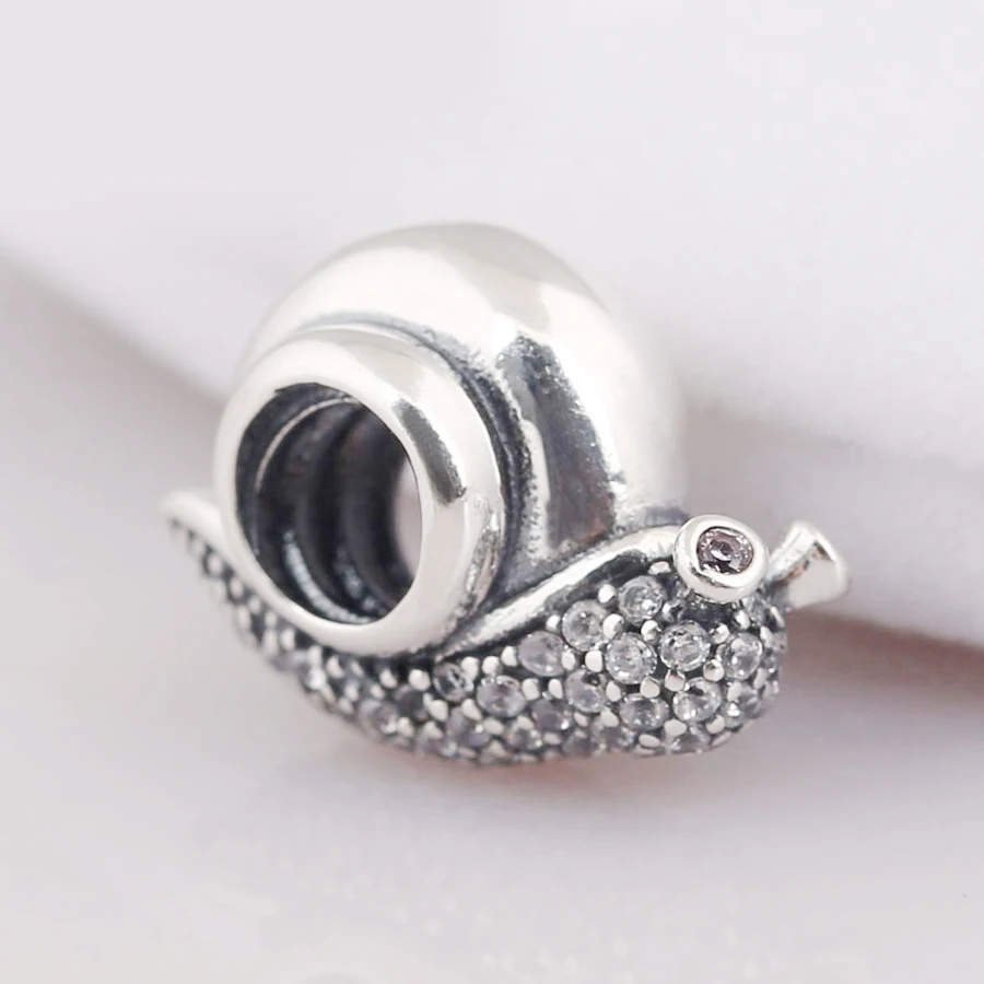 

Genuine 925 Sterling Silver Sparkling Snail Charm Fit Europe Bracelets DIY Beads for Jewelry Making Berloques Wholesale