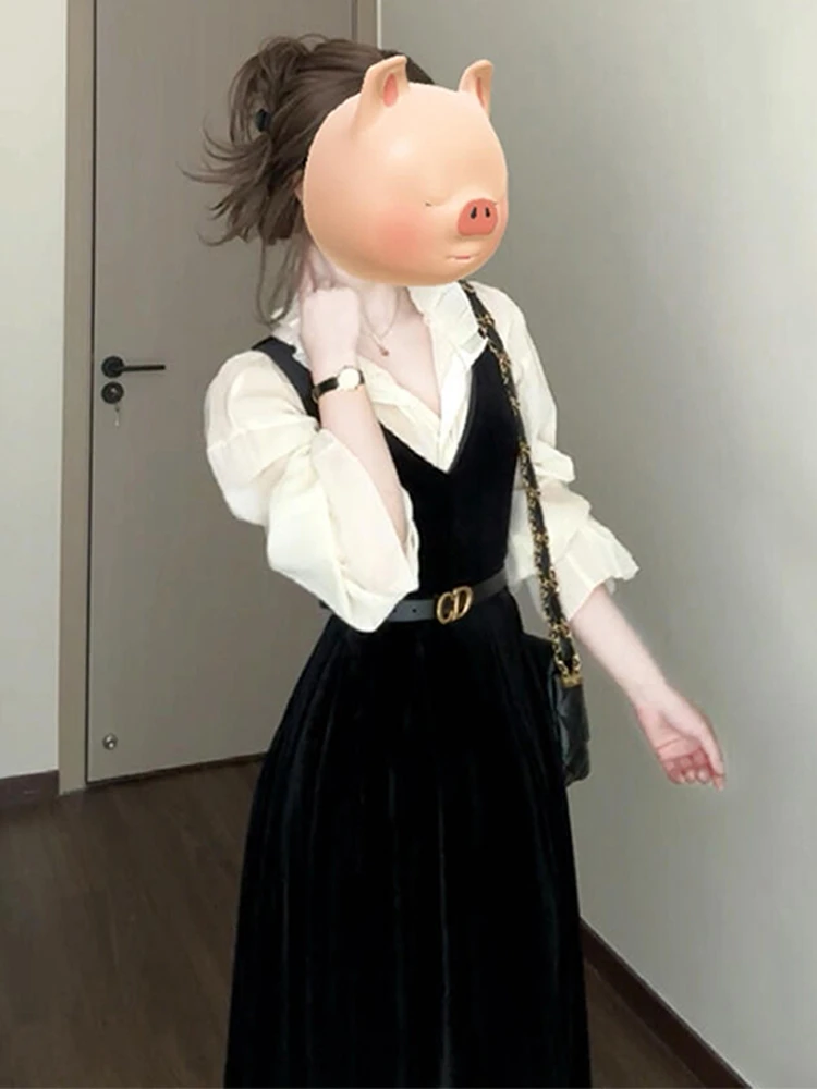 Korean Sle Fake Two-Piece Long Sleeves Shirt Dress Women's Autumn and Winter 2025 New Preppy Wear Temperament |