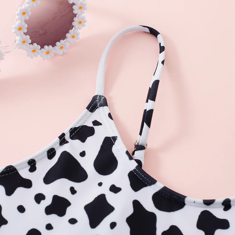 Цельнокроеный Купальник для девочек с лоскутным рисунком коровы детские