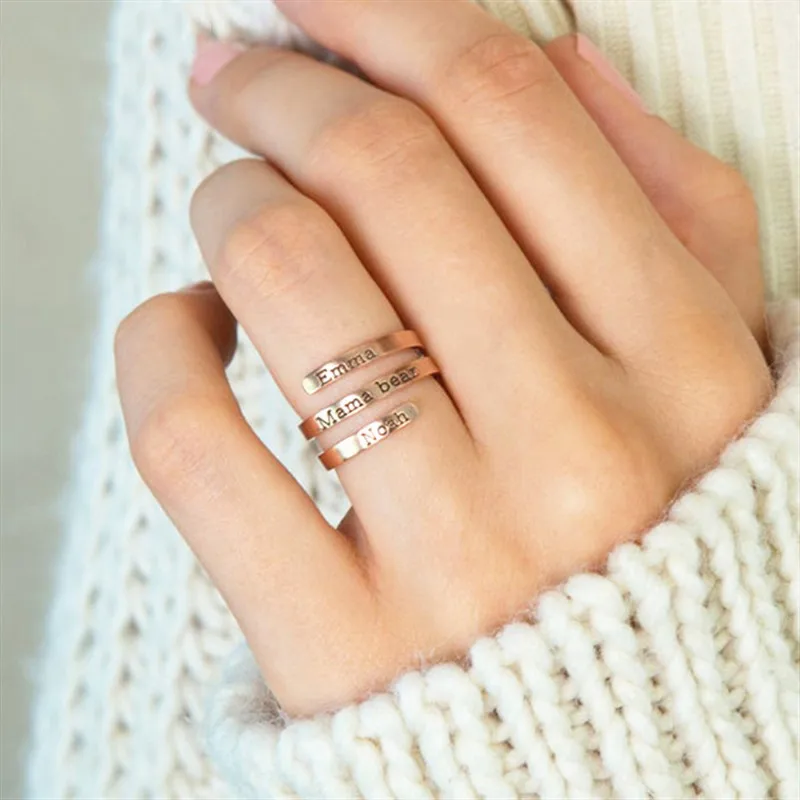 

Custom Letter Ring Family Name Ring Custom Stackable 3 Names Jewelry Mom Gift For Women
