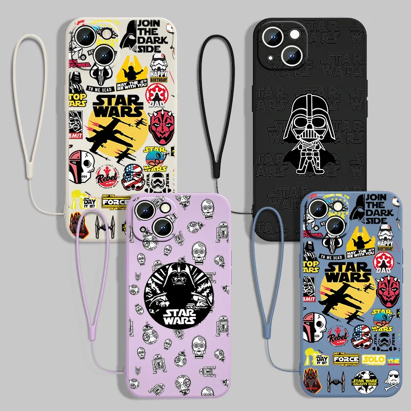 

Cool Star Wars For Apple iPhone 13 12 11 Pro Max mini XS XR X 8 7 6S 6 Plus Liquid Rope With Lanyard Phone Case