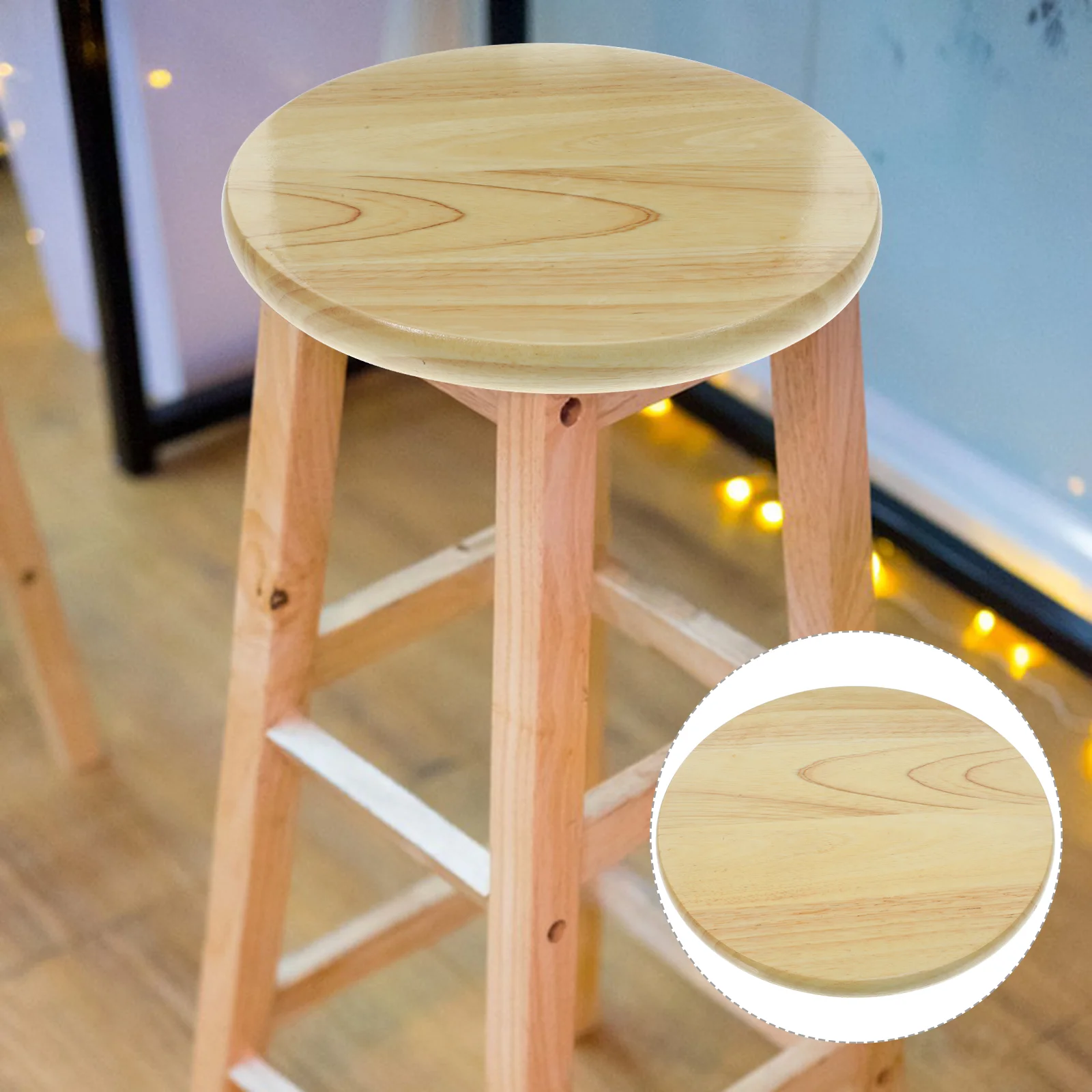 

Round Stool Noodles Bar Accessory Canteen Wooden Seat Stools Supply Seating Part