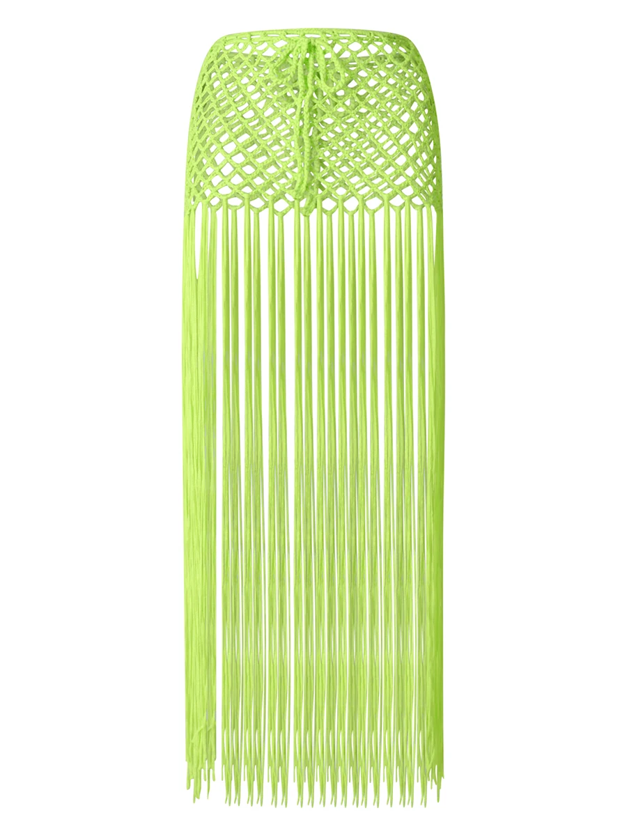 

Летняя пикантная Женская Солнцезащитная Пляжная накидка, юбки, вязаные однотонные пляжные зеленые юбки с вырезом и кисточками