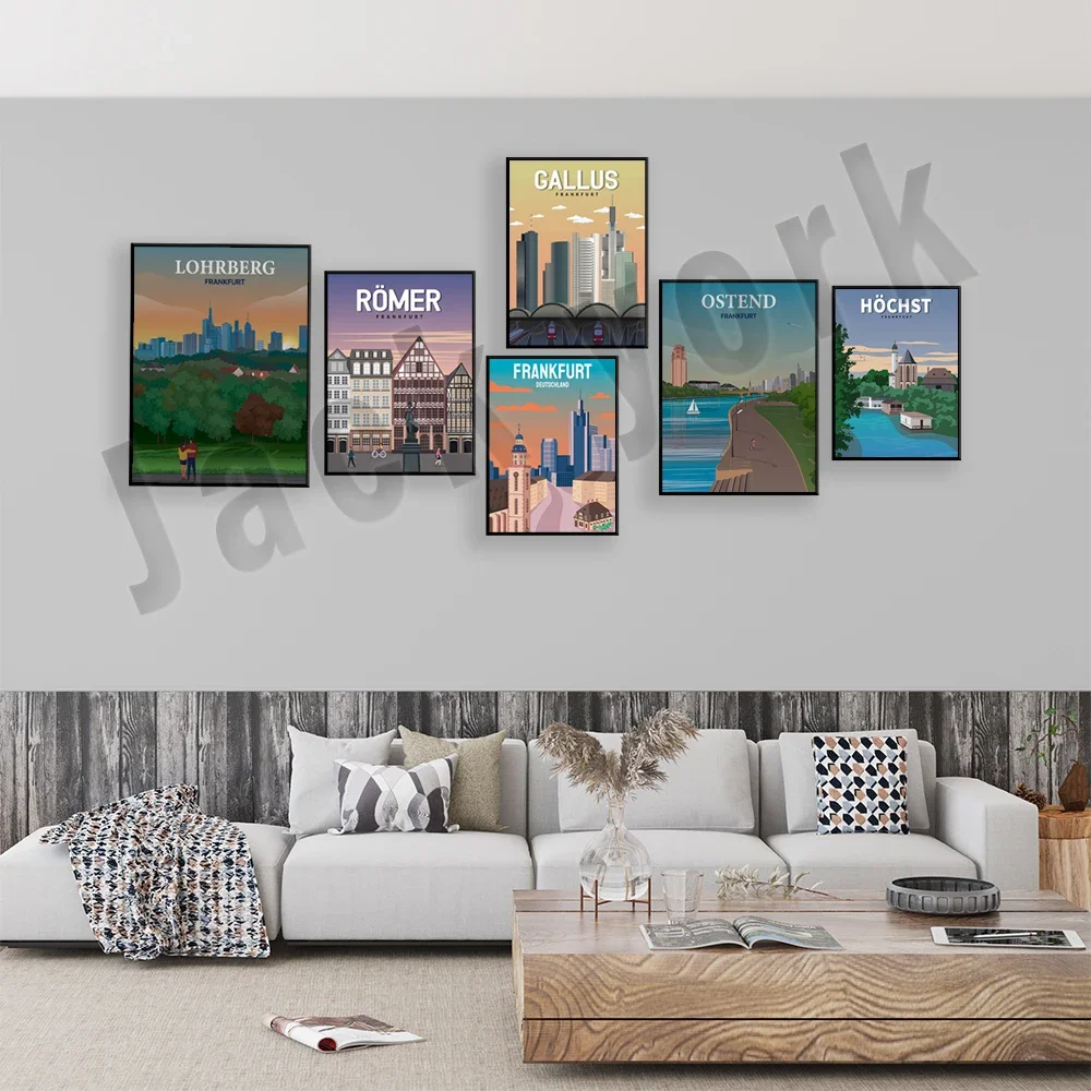 Friedberger Platz Frankfurt skyline Ostend Westhafen EZB vintage travel poster