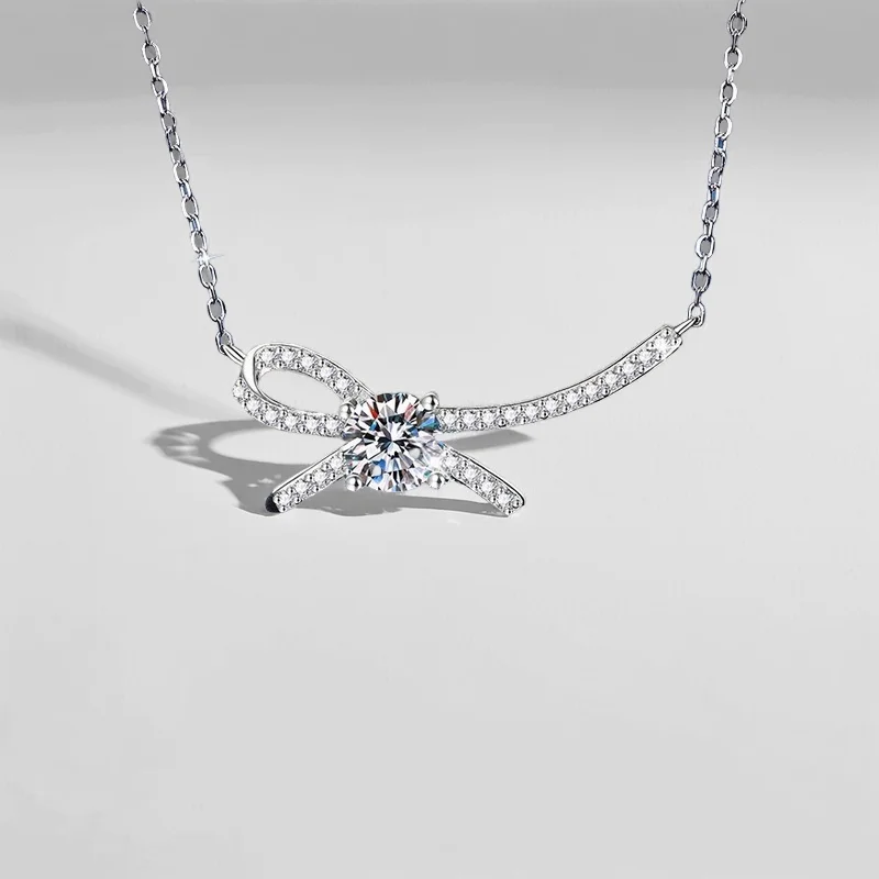 1CT D цвет муассанит бохо бабочка узел цепочка с замком S925 стерлингового серебра