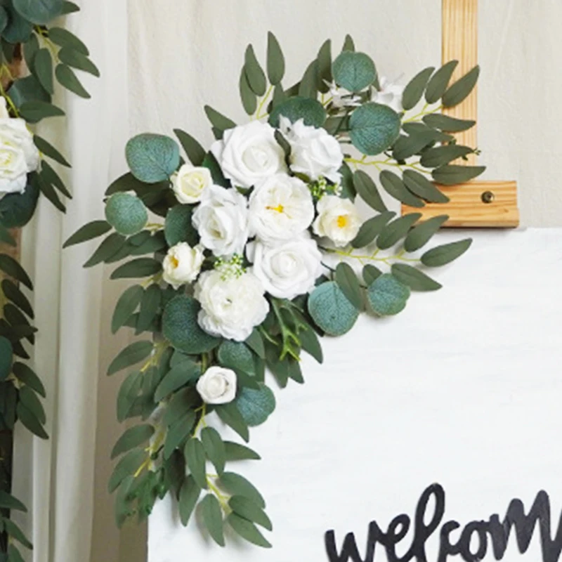 

2pcs Peony Rose Artificial Flowers Wedding Arch Floral Arrange Event Party Welcome Sign Window Display White Backdrop Decor Prop