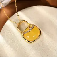 Natural 925 sterling silver gilt amber temperament individuality bag pendants gold necklace luxury gold filled necklace