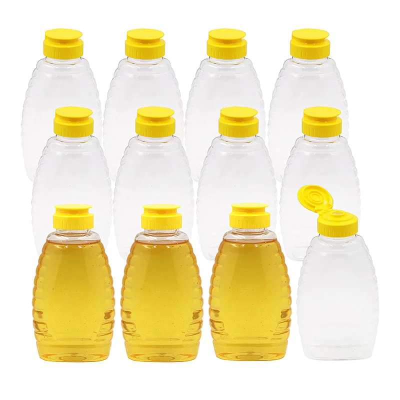 

6pcs 500g Clear Plastic Honey Bottles With Lid Squeeze Condiment Bottle Transparent Honey Dispenser Pot Honey Jar Jam Container