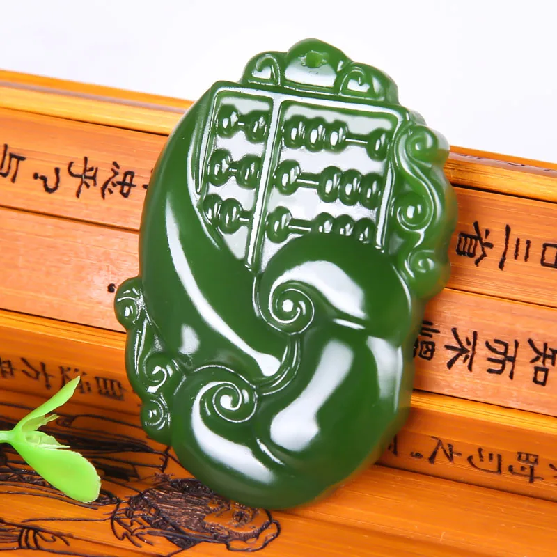 

Натуральная Зеленая подвеска Руи ручной работы, нефритовая подвеска, ювелирное ожерелье Fu Shou Ruyi, подвеска с зеленым шпинатом