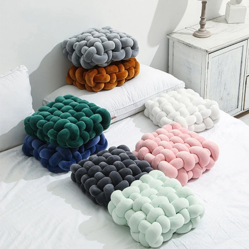 

Nordic Woven Plush Square Seat Back Cushion Knotted Stuffed Thick Floor Pillow