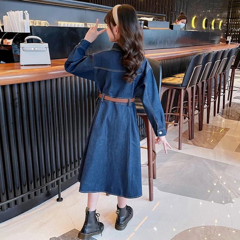 Демисезонное платье для девочек детское джинсовое длинное модная детская одежда