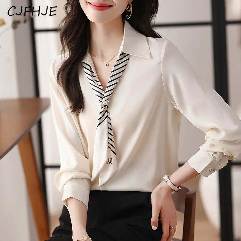 CJFHJE Французская женская рубашка-поло с воротником и длинными рукавами весеннее