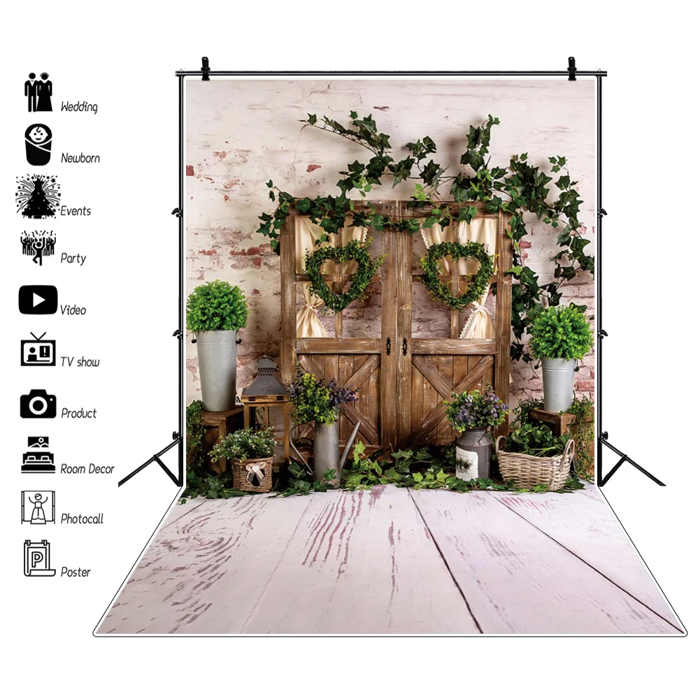 

Фон для фотосъемки новорожденных с изображением деревянного пола и цветов