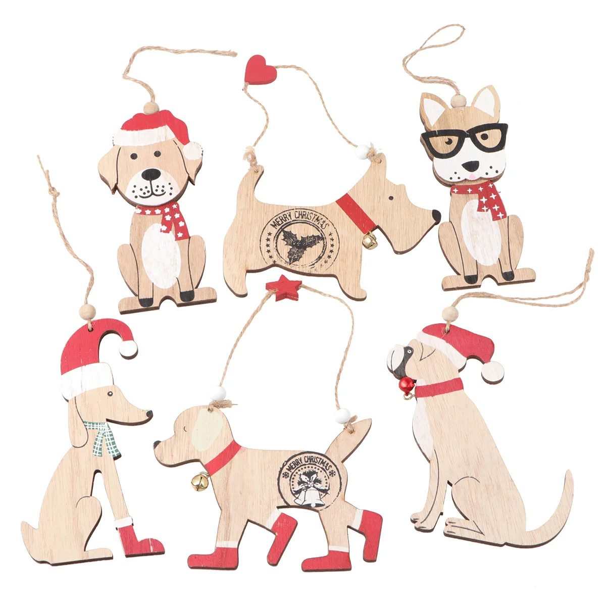 

Christmas Wooden Dog Pendant Hanging Decorations Tree Wood Ornaments Bell Ornament Tags Decor Crafts Mantel Holiday Craft