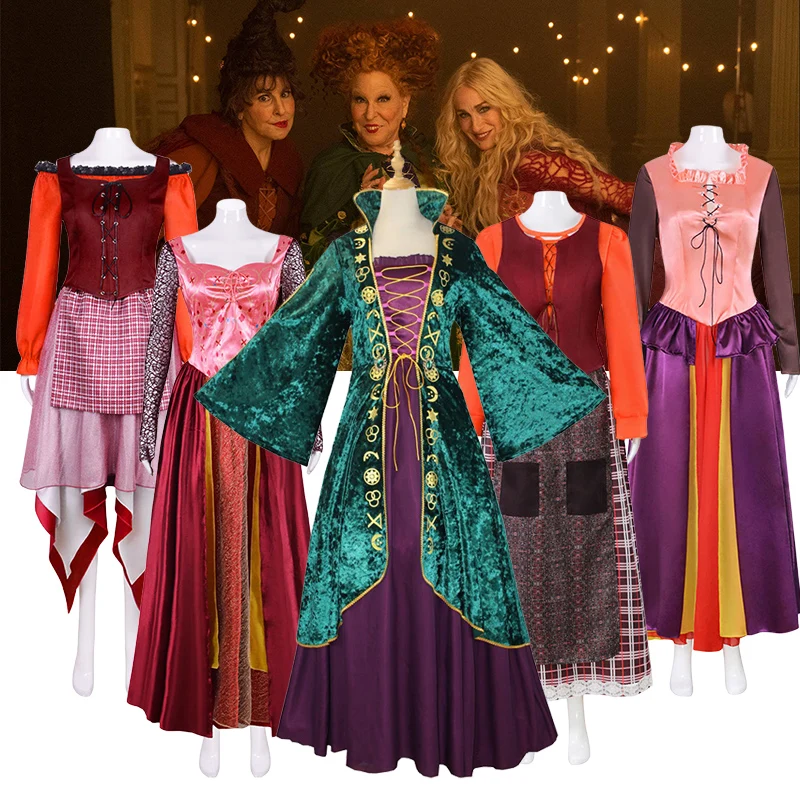 

Hocus Pocus Costume Disney Movie Hocus Pocus 2 Sanderson Sisters Dress Witch Mary Sarah Winifred Cosplay Costume Halloween Adult