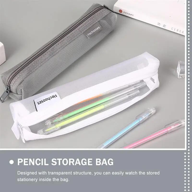 

2pcs Transparent Pencil Bags Mesh Design Stationery Bags Makeup Pens Pouches